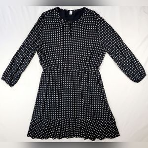 Old Navy Women XL Long Sleeve Unlined Black/White Midi Casual Sun Summer Dress